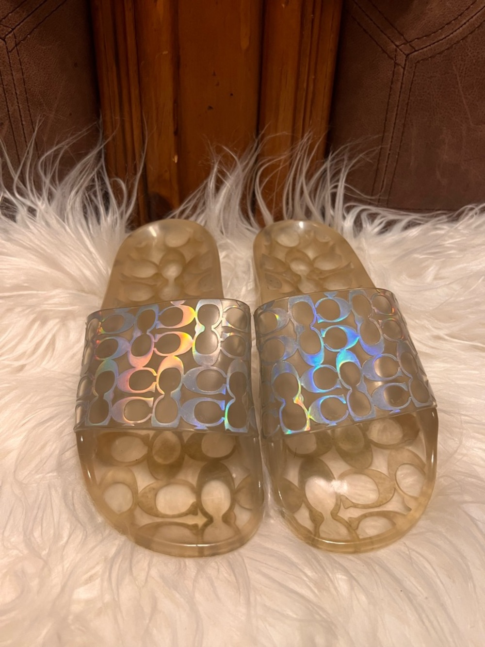Coach Iridescent Logo Jelly Slide Sandals - Clear Holographic - Picture 3 of 6
